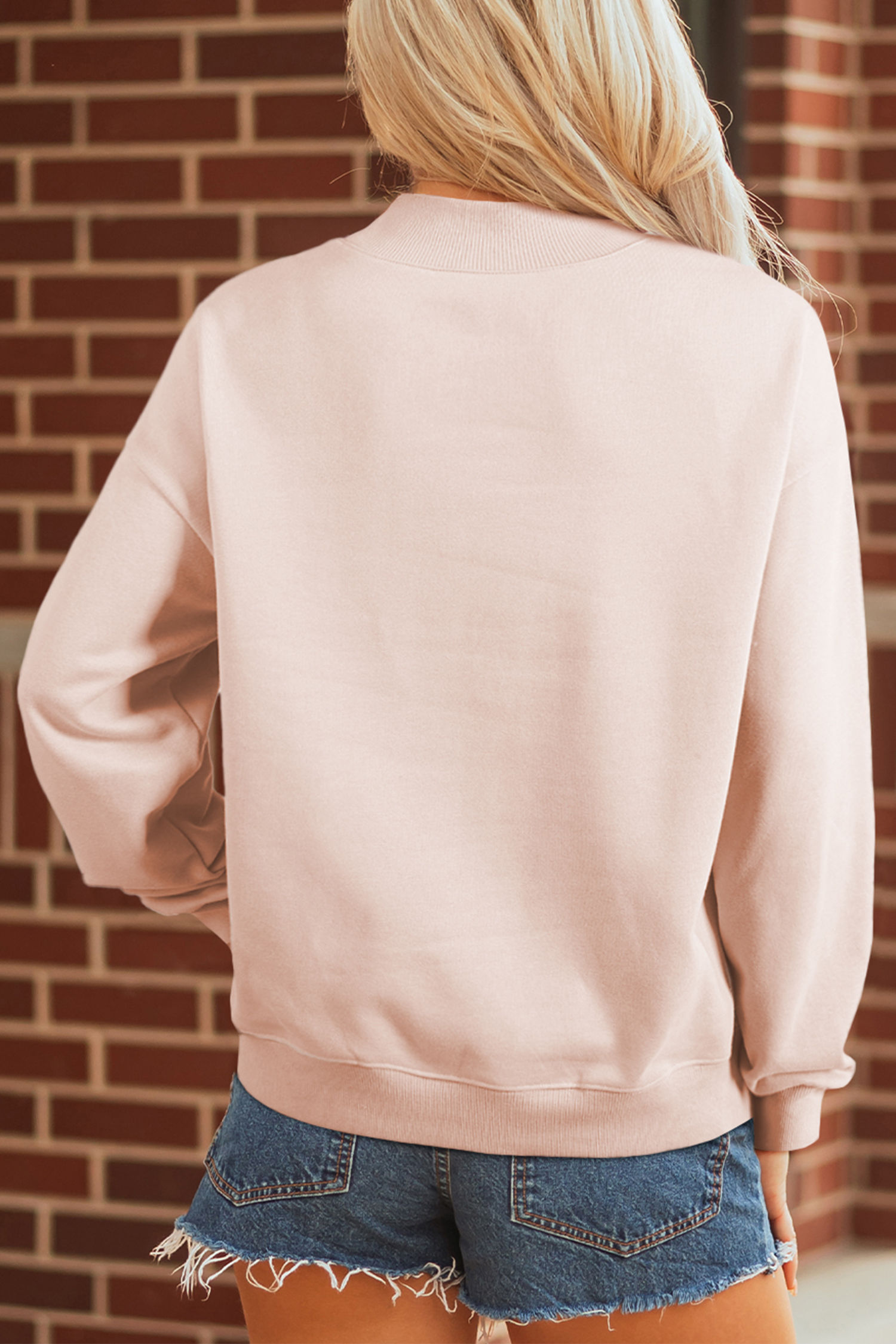 Apricot Pink Cowgirl Element Embroidered Detail Mock Neck Sweatshirt - loveforevers