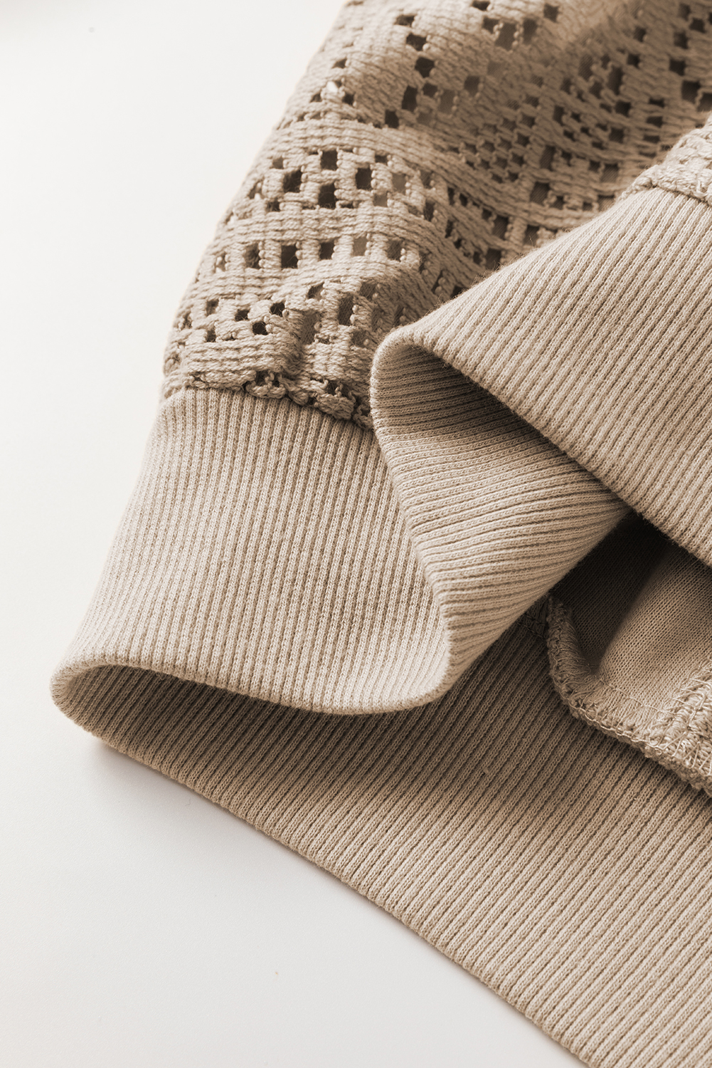 Parchment Knit Crochet Exposed Seam Ribbed Trim Sweatshirt - loveforevers