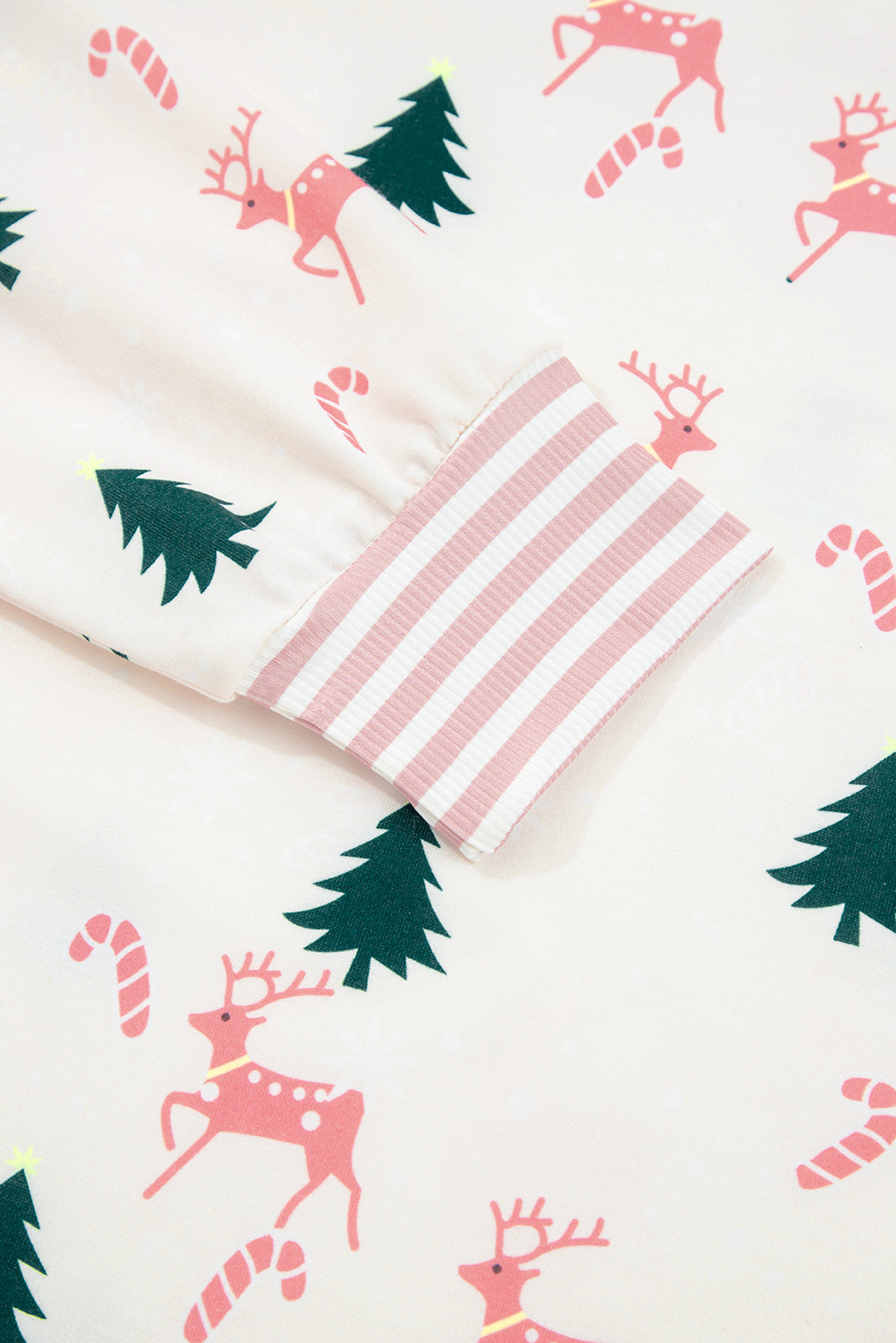Pink Bow Christmas Tree Print Contrast Striped Banding 2pcs Lounge Set - loveforevers