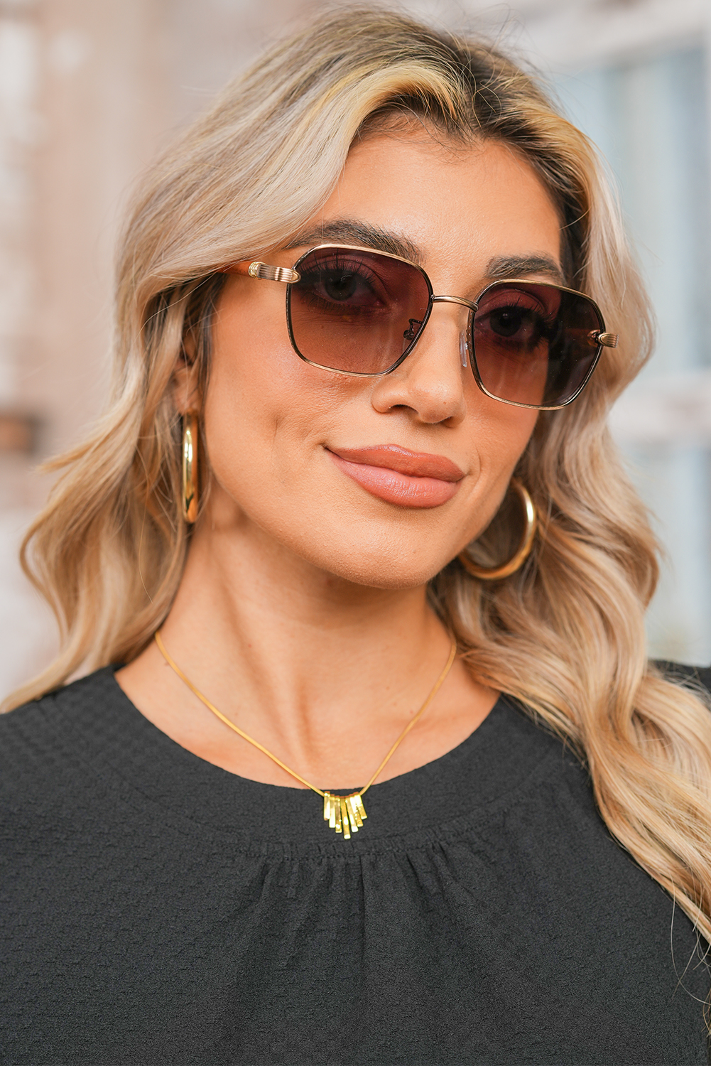 Gold Asymmetric Bar Pendant Plated Alloy Necklace - loveforevers