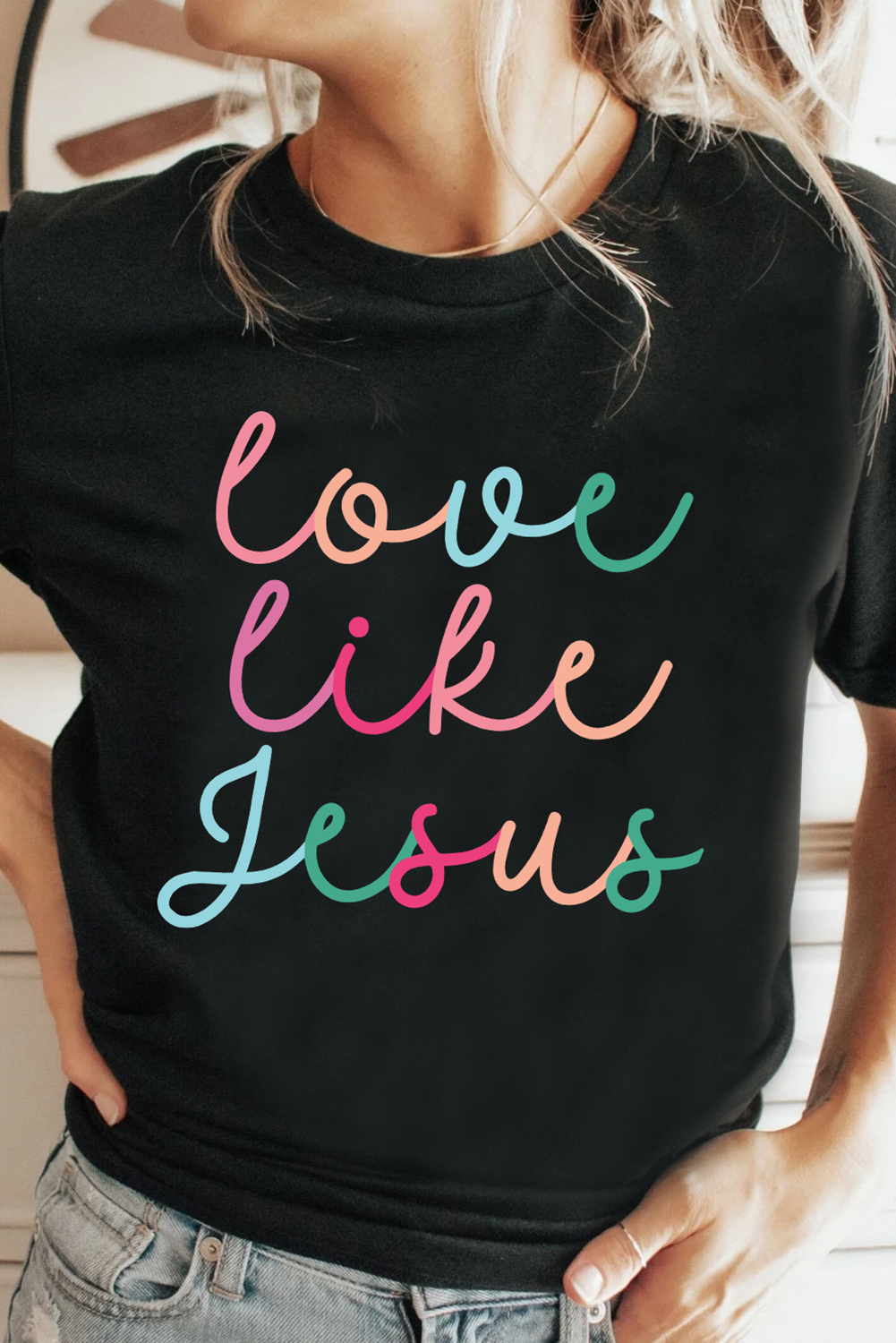 Black Love Like Jesus Crew Neck Graphic Tee - loveforevers