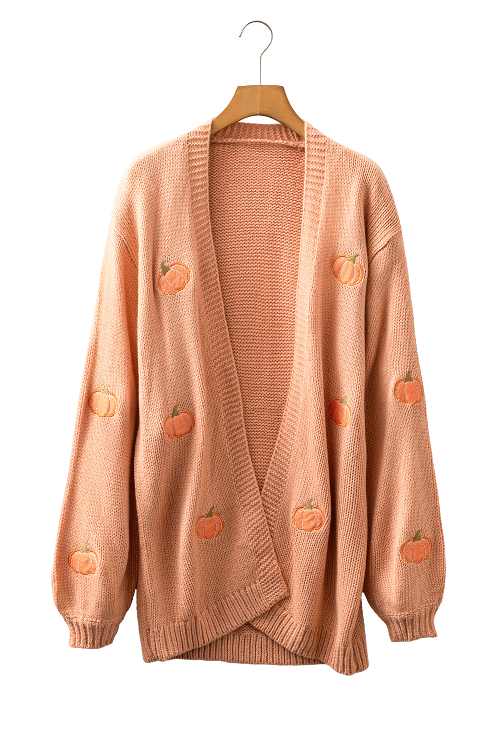 Light Pink Christmas Tree Print Open Front Drop Shoulder Midi Cardigan - loveforevers