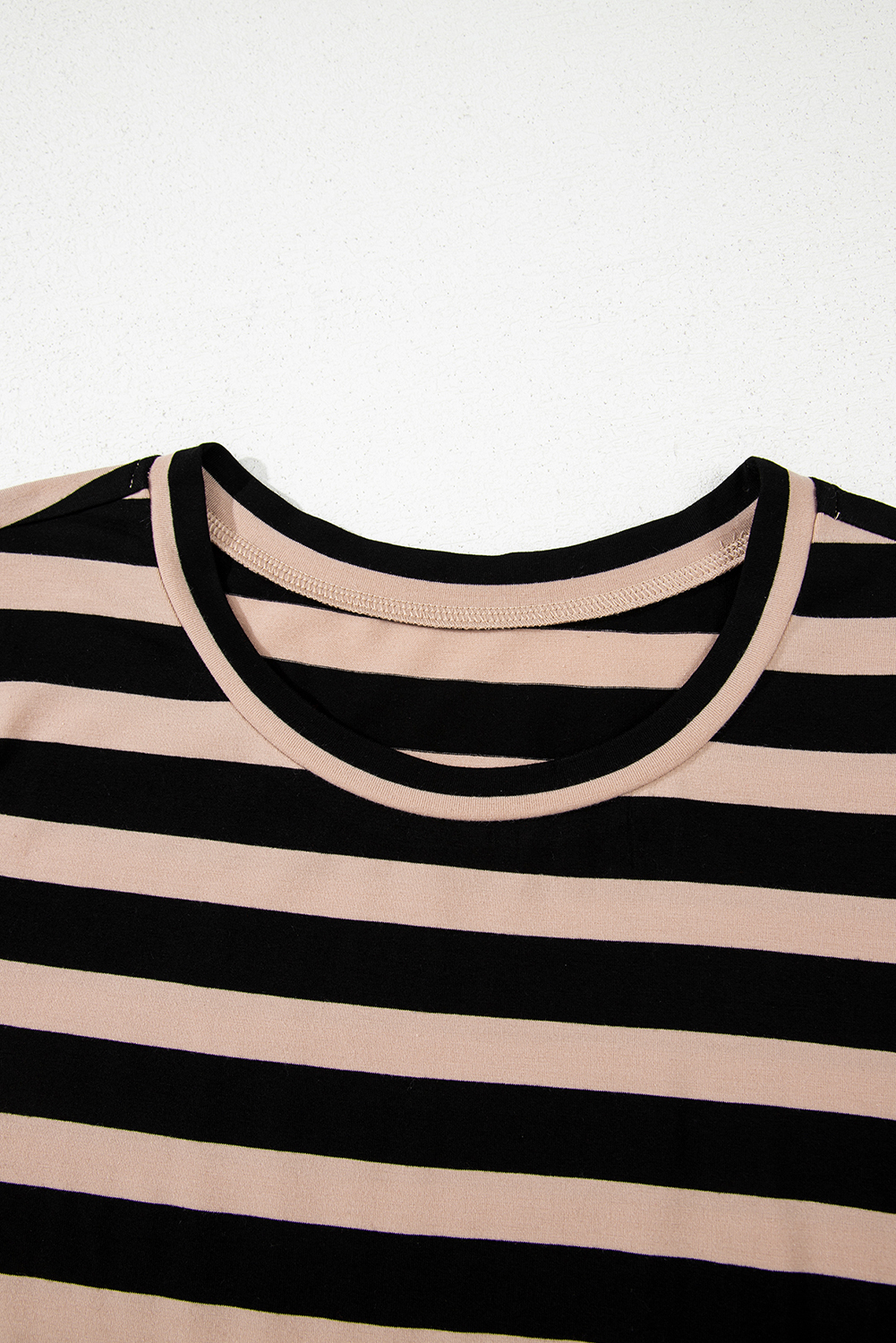Black Stripe Casual Round Neck T-shirt Maxi Dress with Pockets - loveforevers