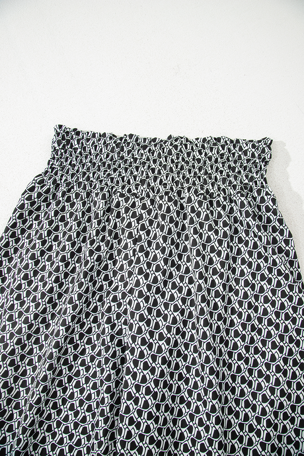Black Bohemian Print Slit Wide Leg Smocked High Waist Pants - loveforevers