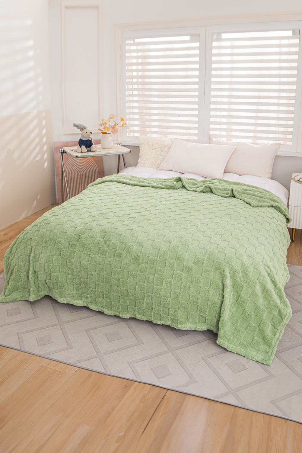 Grass Green Checkered Texture Large Plush Blanket - loveforevers