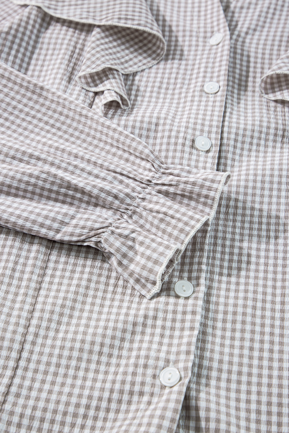 Brown Plaid Flounce Sleeve Notched Neck Ruffled Shirt - loveforevers