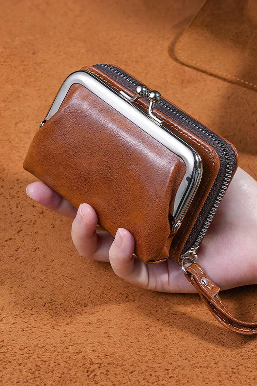 Chestnut Minimalist Wristlet PU Leather Coin Purse - loveforevers