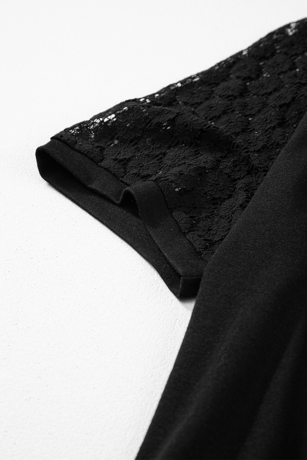 Navy Blue Contrast Lace Raglan Sleeve Pleated Detail Shift Dress - loveforevers