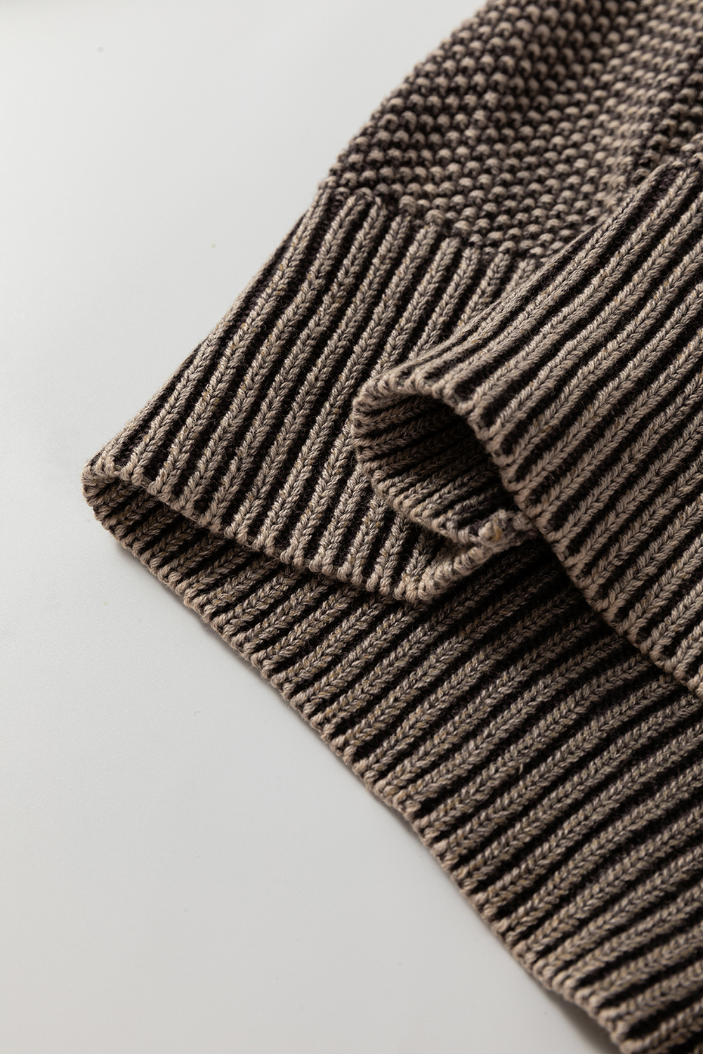 Dark Brown Contrast Cable Knit Sleeve Casual Sweater - loveforevers