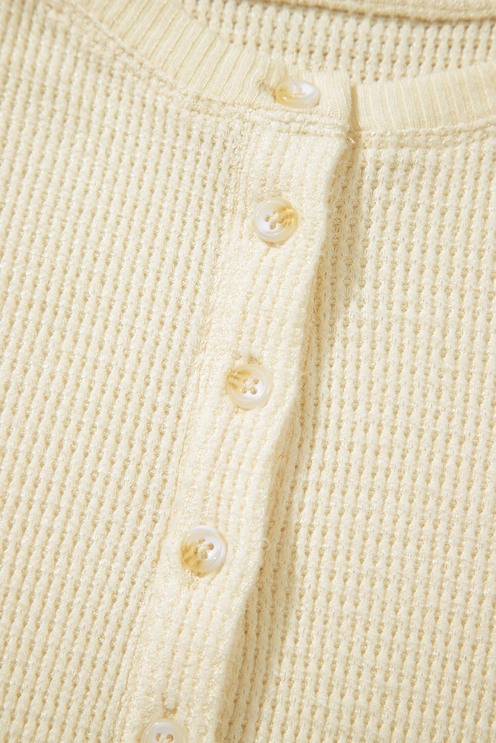Oatmeal Textured Knit Half Buttons Henley Top - loveforevers