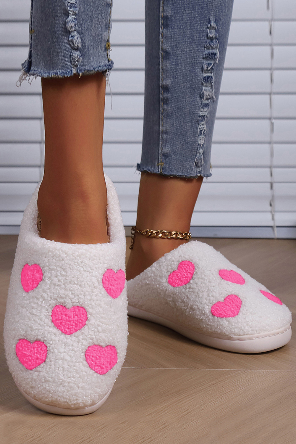 Pink Heart Pattern Valentines Fuzzy Winter Slippers - loveforevers