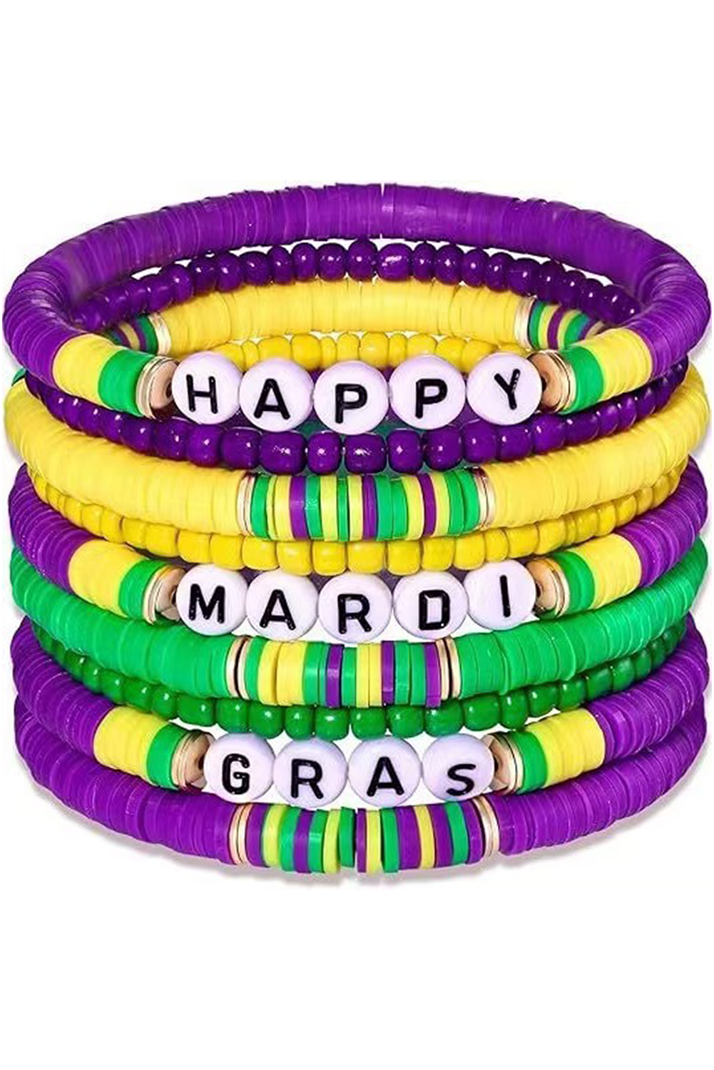 Tillandsia Purple Happy Mardi Gras Beaded Layered Bracelet Set - loveforevers