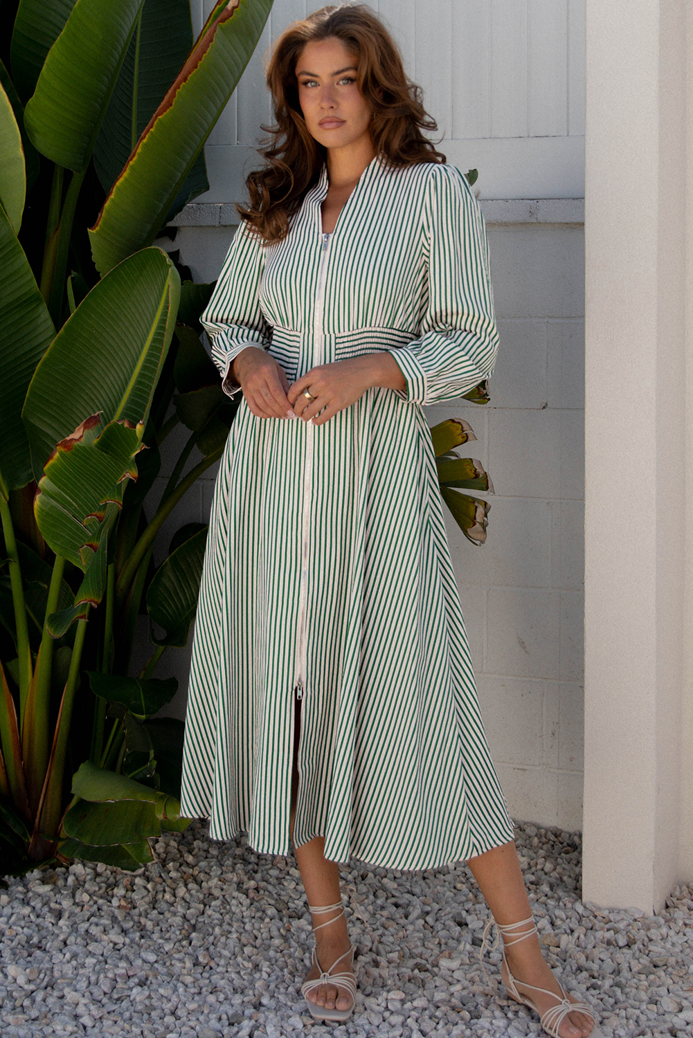 Coffee Plaid Print Full Zipper Cinched Waist Fit Flare Sleeveless Maxi Dress - loveforevers