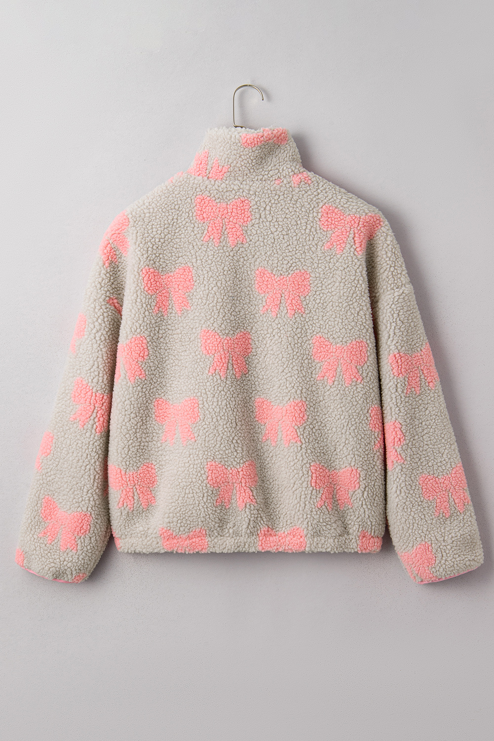 Gray Bow Sherpa Quarter Zip Drop Shoulder Baggy Sweatshirt - loveforevers