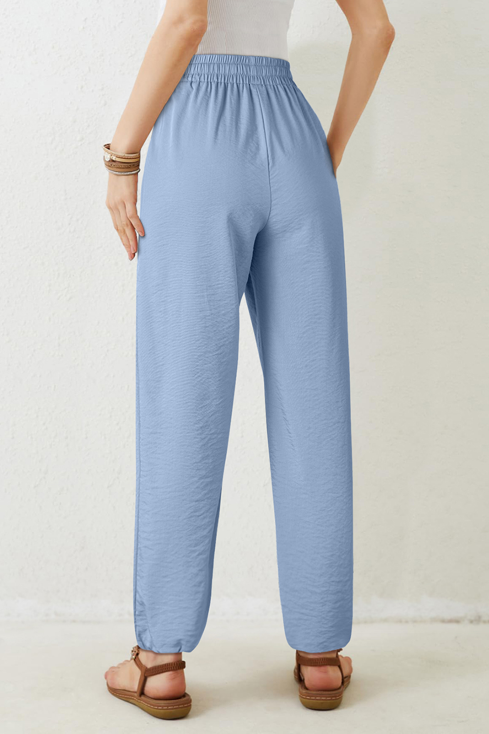 Myosotis Drawstring Elastic Waistband Pleated Loose Pants - loveforevers
