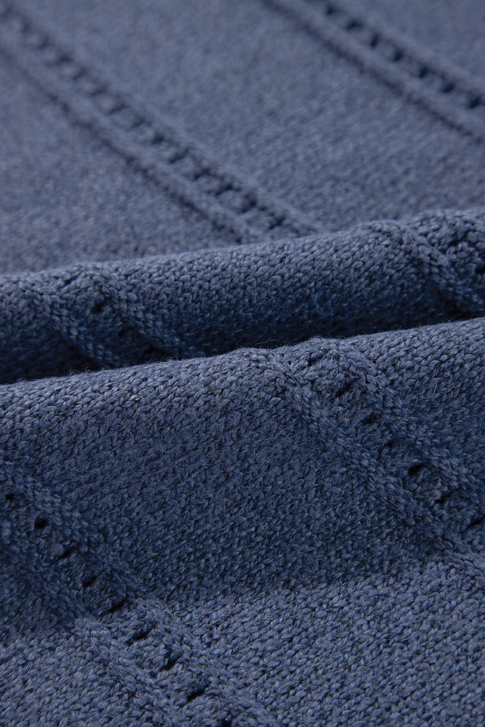 Real Teal Boat Neck Drop Shoulder Pointelle Knit Sweater - loveforevers