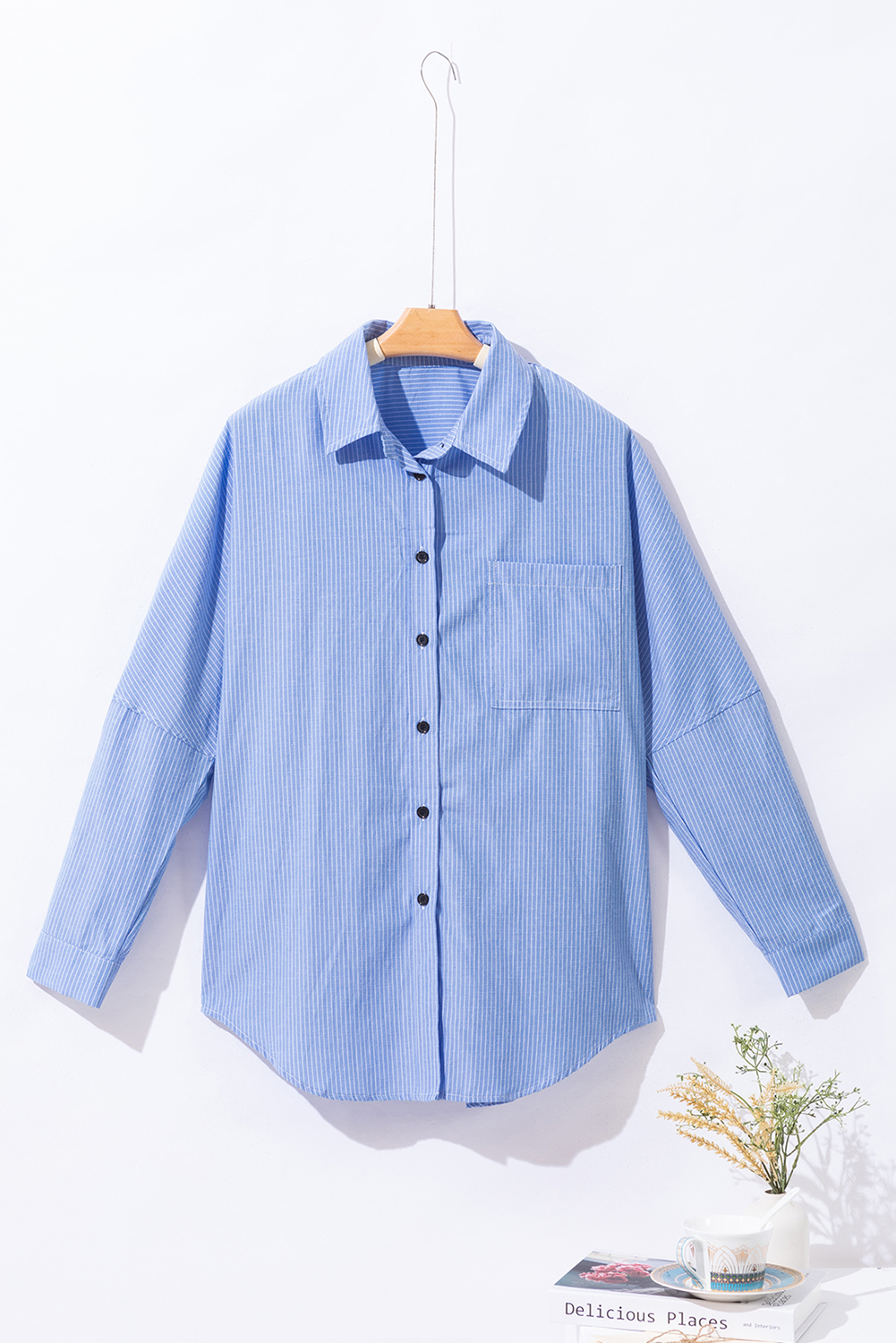 DEAR-LOVER Stripe Roll-tab Sleeve Pocketed Long Shirt - loveforevers