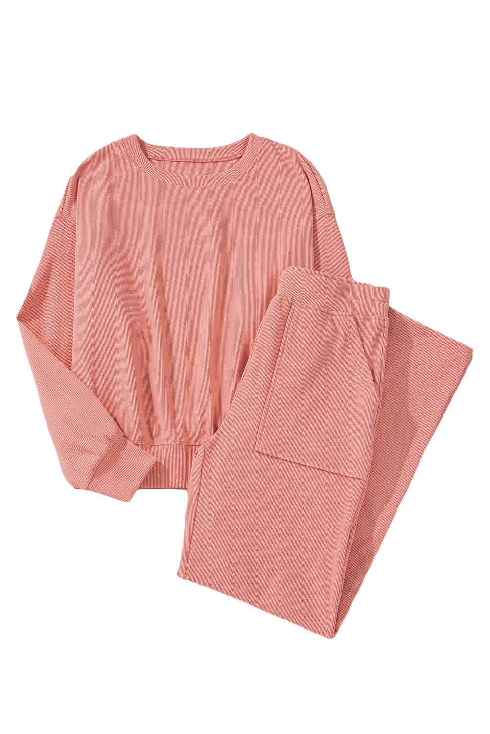 Blossom Ribbed Knit Drop Shoulder Pocketed Two Piece Lounge Set - loveforevers