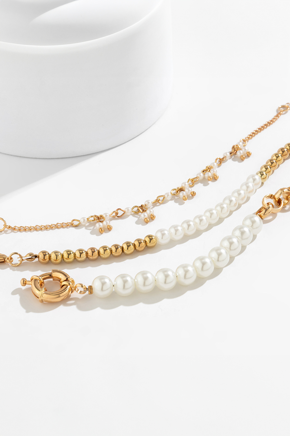 Gold 3pcs Pearl Plated Alloy Beaded Bracelet Set - loveforevers