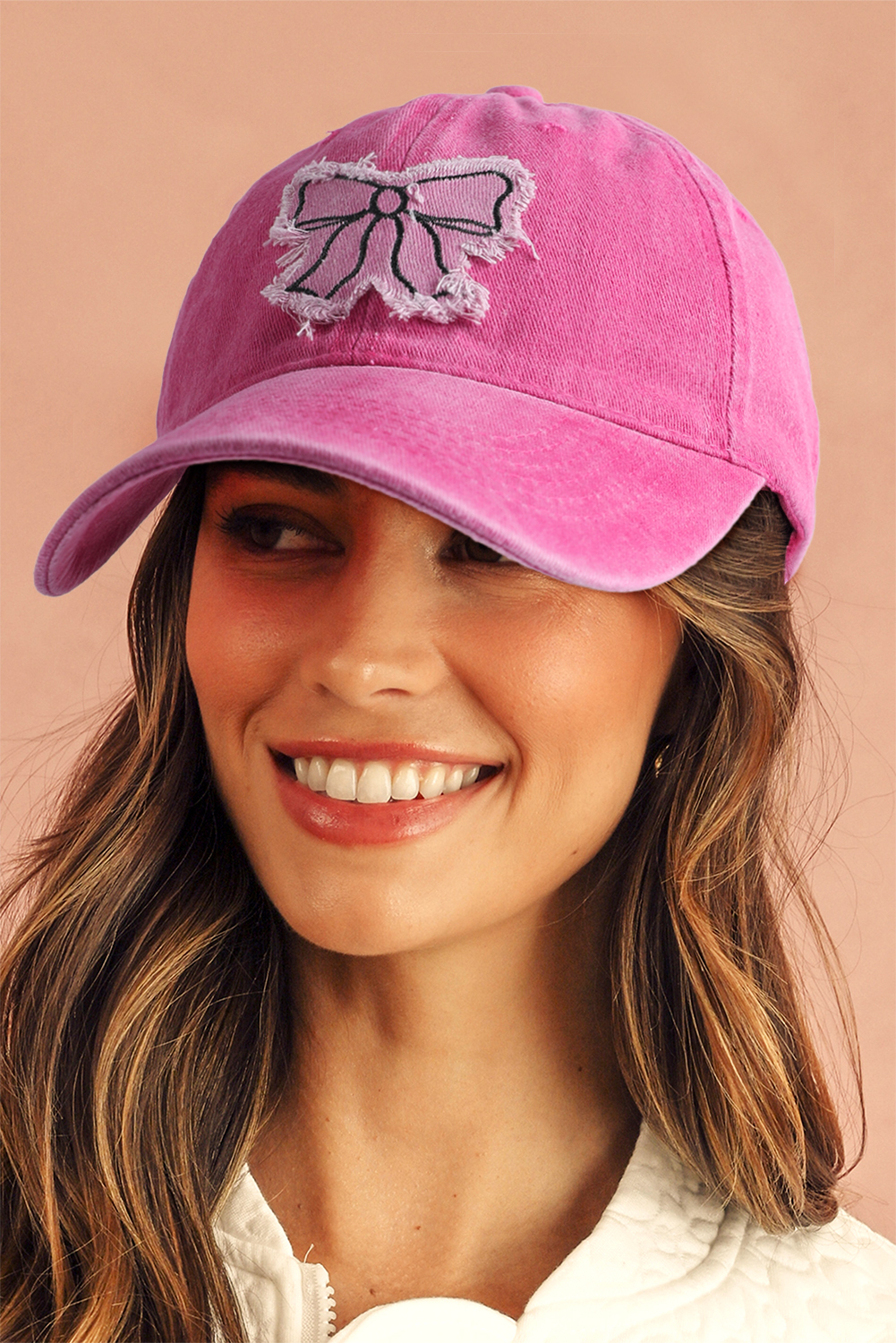 Rose Red Bow Knot Patchwork Washed Adjustable Baseball Cap - loveforevers