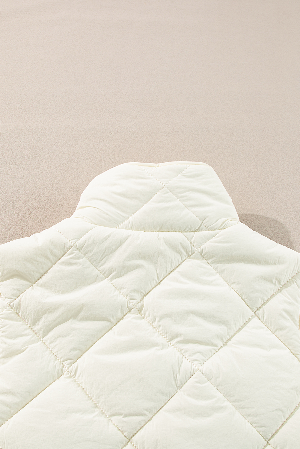 Beige Quilted High Neck Button Up Pocket Vest Coat - loveforevers