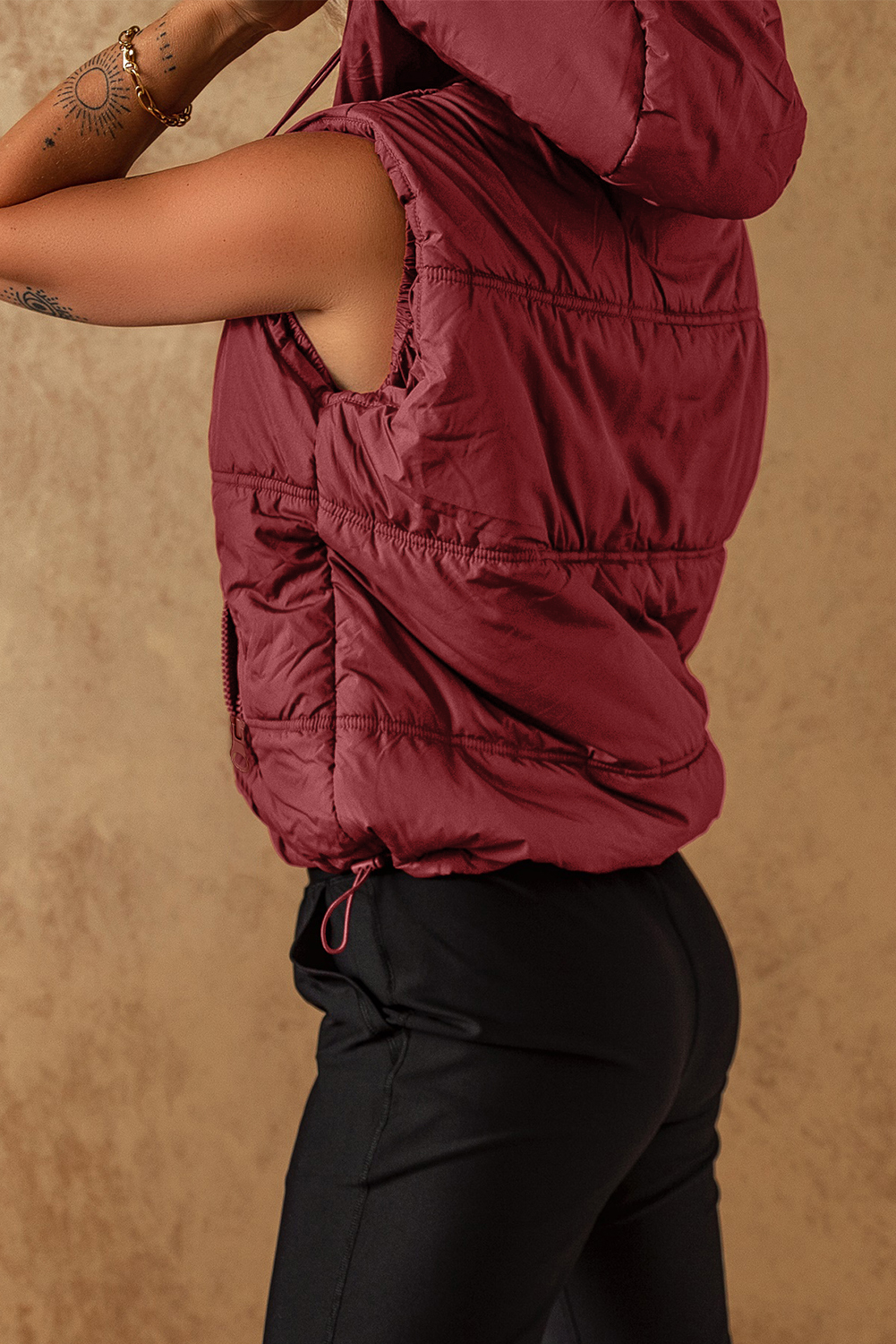 Clay Zip-up Side Pockets Hooded Puffer Vest - loveforevers