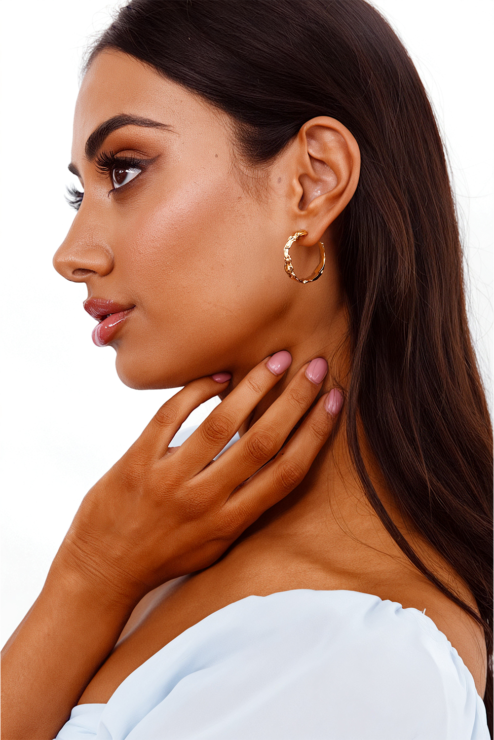Gold Wrinkled Plated Alloy Hoop Earrings - loveforevers