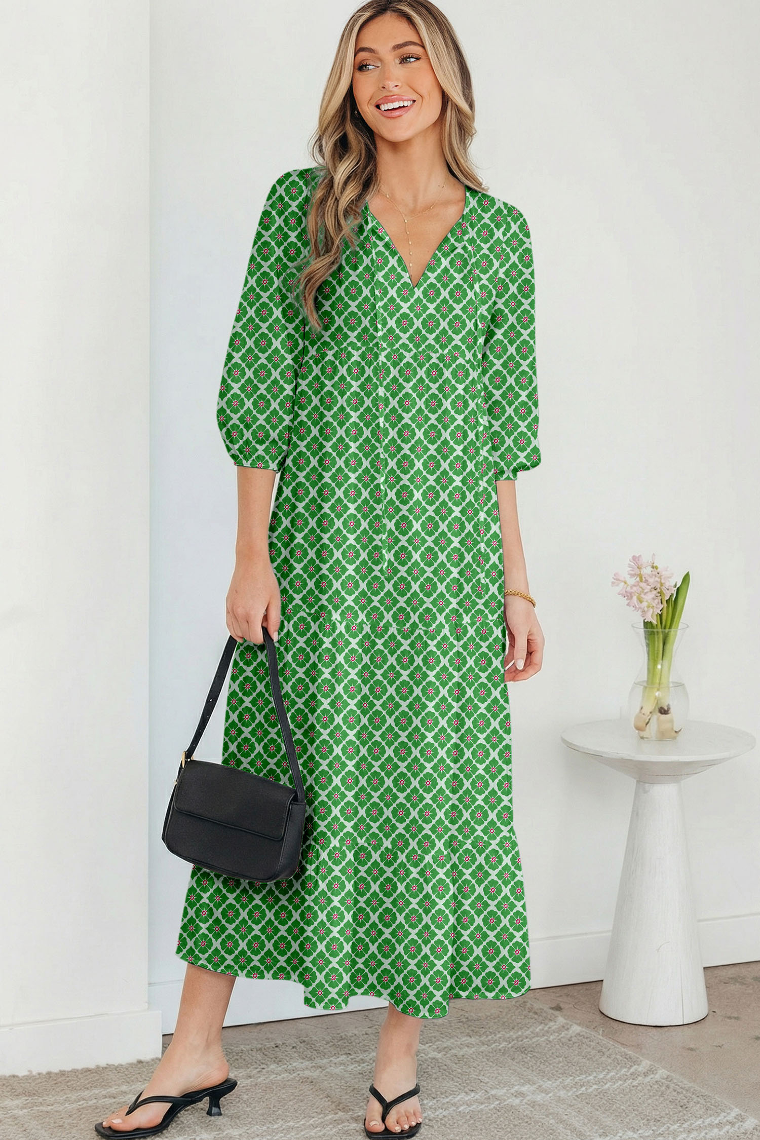 Sky Blue Boho Printed Half Sleeve Maxi Dress - loveforevers