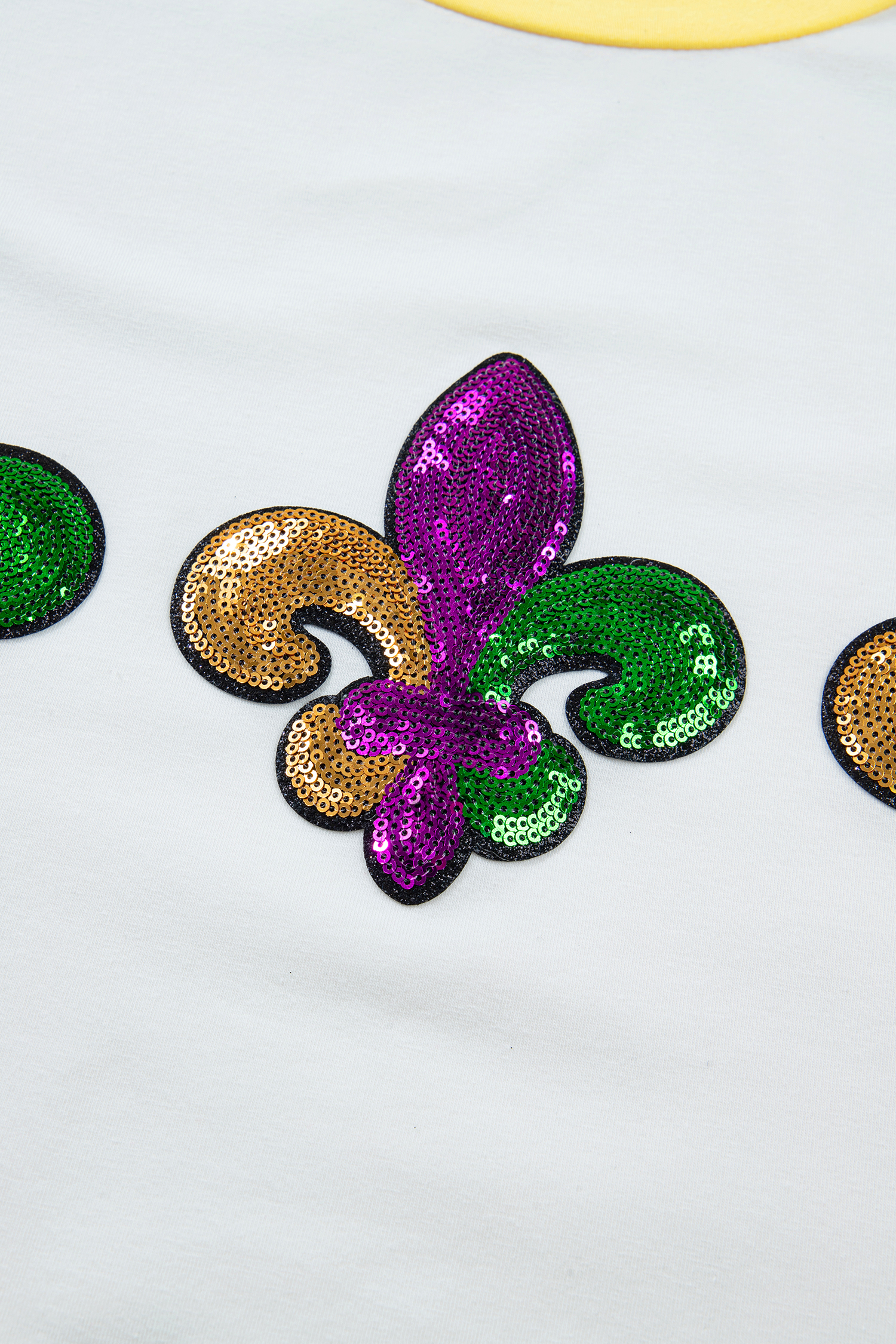 White Sequin Fleur de Lis Mardi Gras Varsity T Shirt - loveforevers