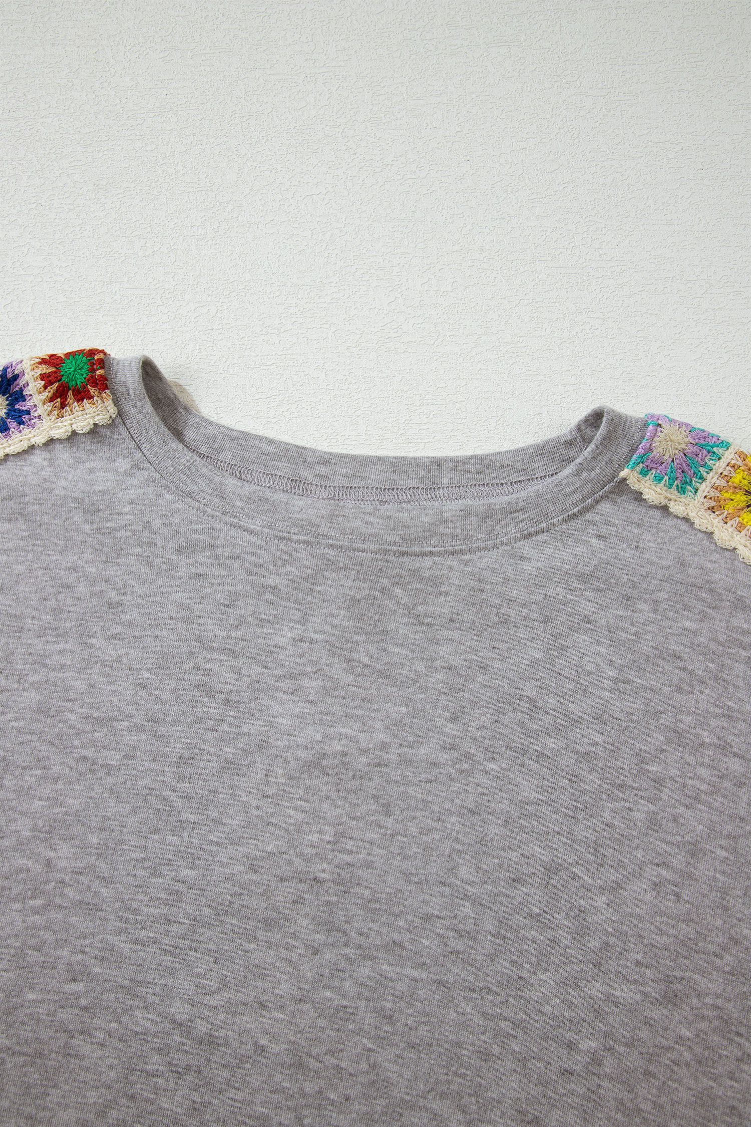 Light Grey Granny Square Crochet Detail Loose T Shirt - loveforevers