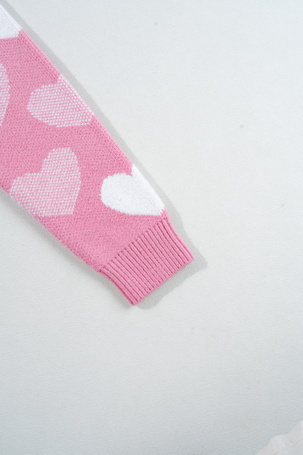 Pink Pearled Heart Print Valentines Crew Neck Sweater - loveforevers