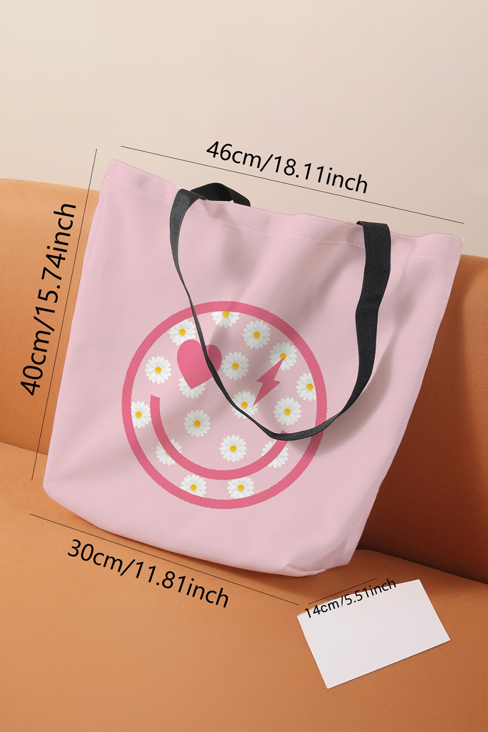 Pink Smiley Face Daisy Print Canvas Large Capacity Tote Bag - loveforevers
