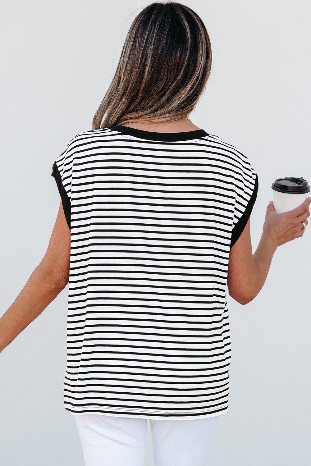 Red Stripe Chest Pocket Patch Round Neck Tank Top - loveforevers
