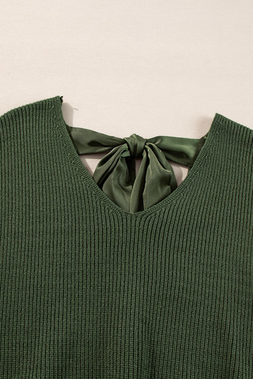 Racing Red Lantern Sleeve V Neck Knot Back Sweater - loveforevers