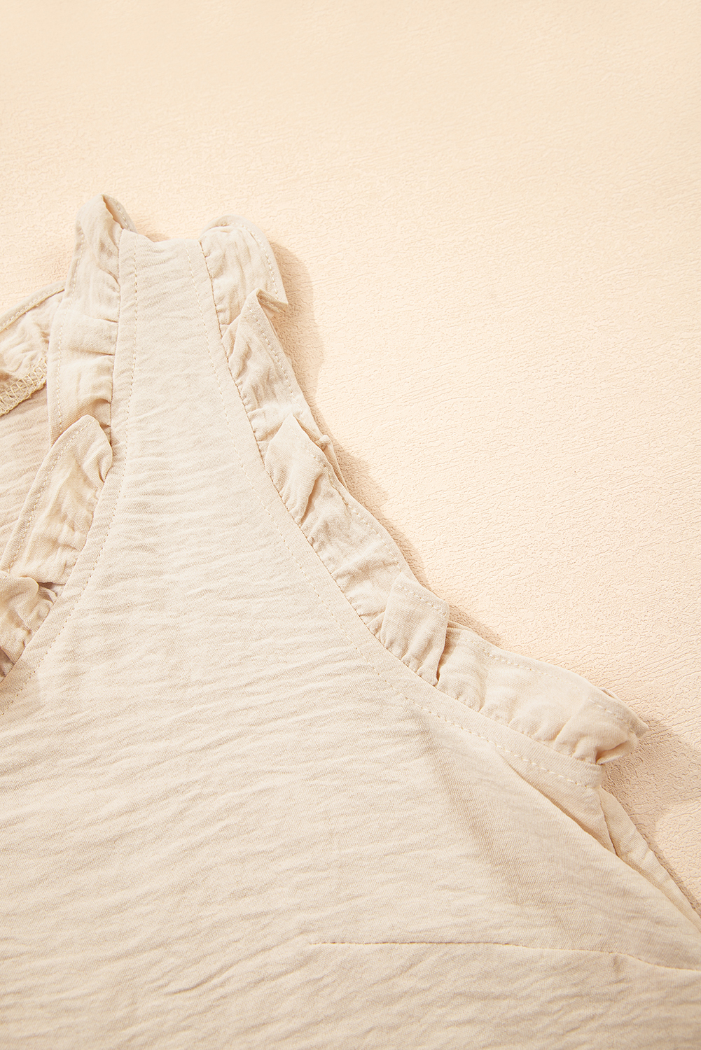 Parchment Textured Frilly Trim V Neck Sleeveless Top - loveforevers