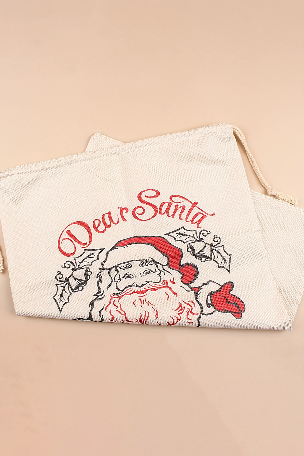 White Santa Clause Print Drawstring Closure Canvas Christmas Gift Bag - loveforevers