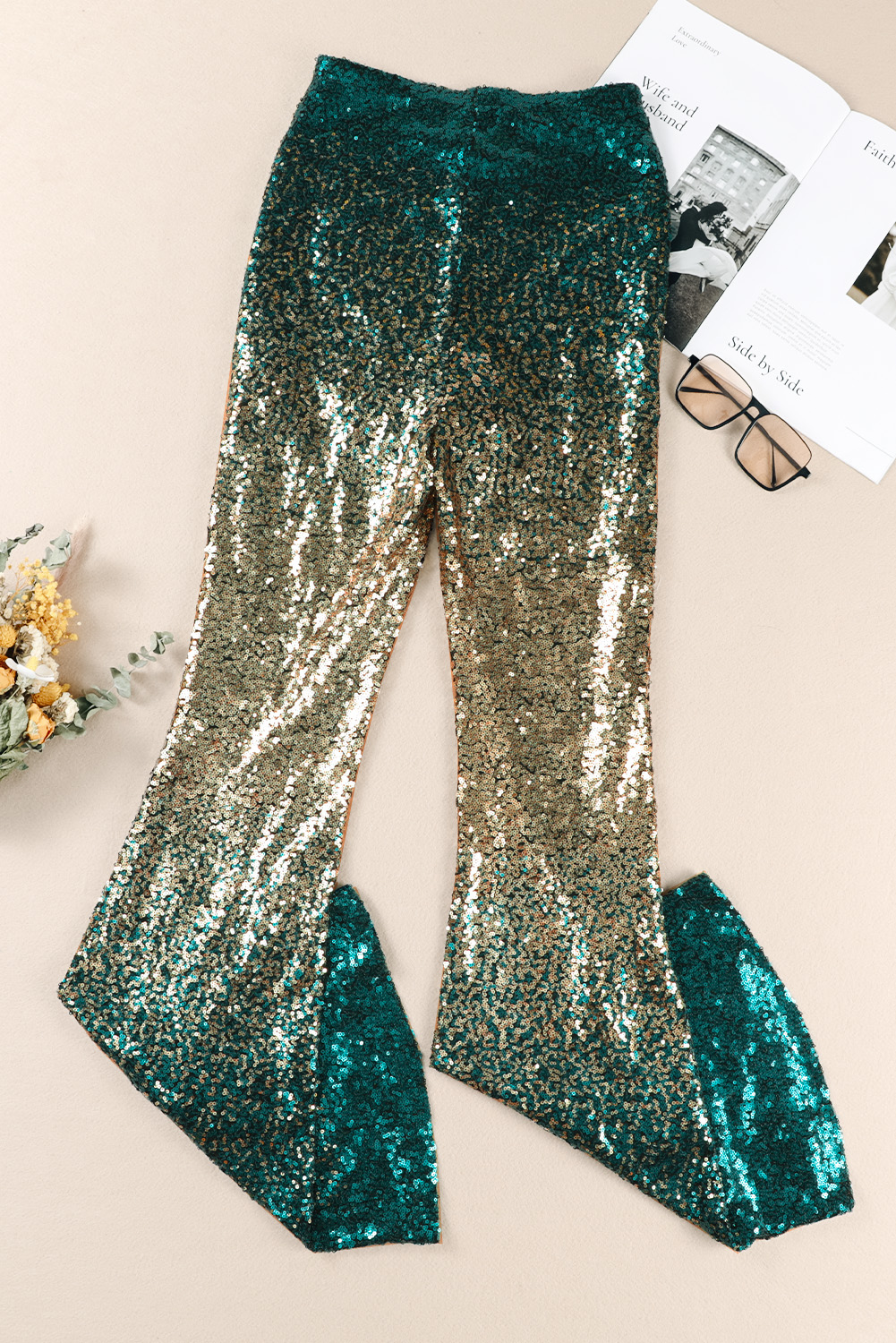 Green Black&Gold Gradient Sequined Pants - loveforevers