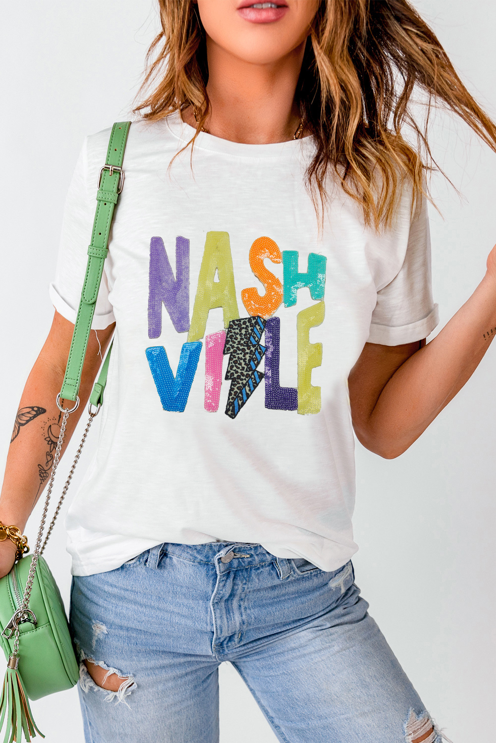 White Lightening NASHVILLE Graphic Crewneck T Shirt - loveforevers