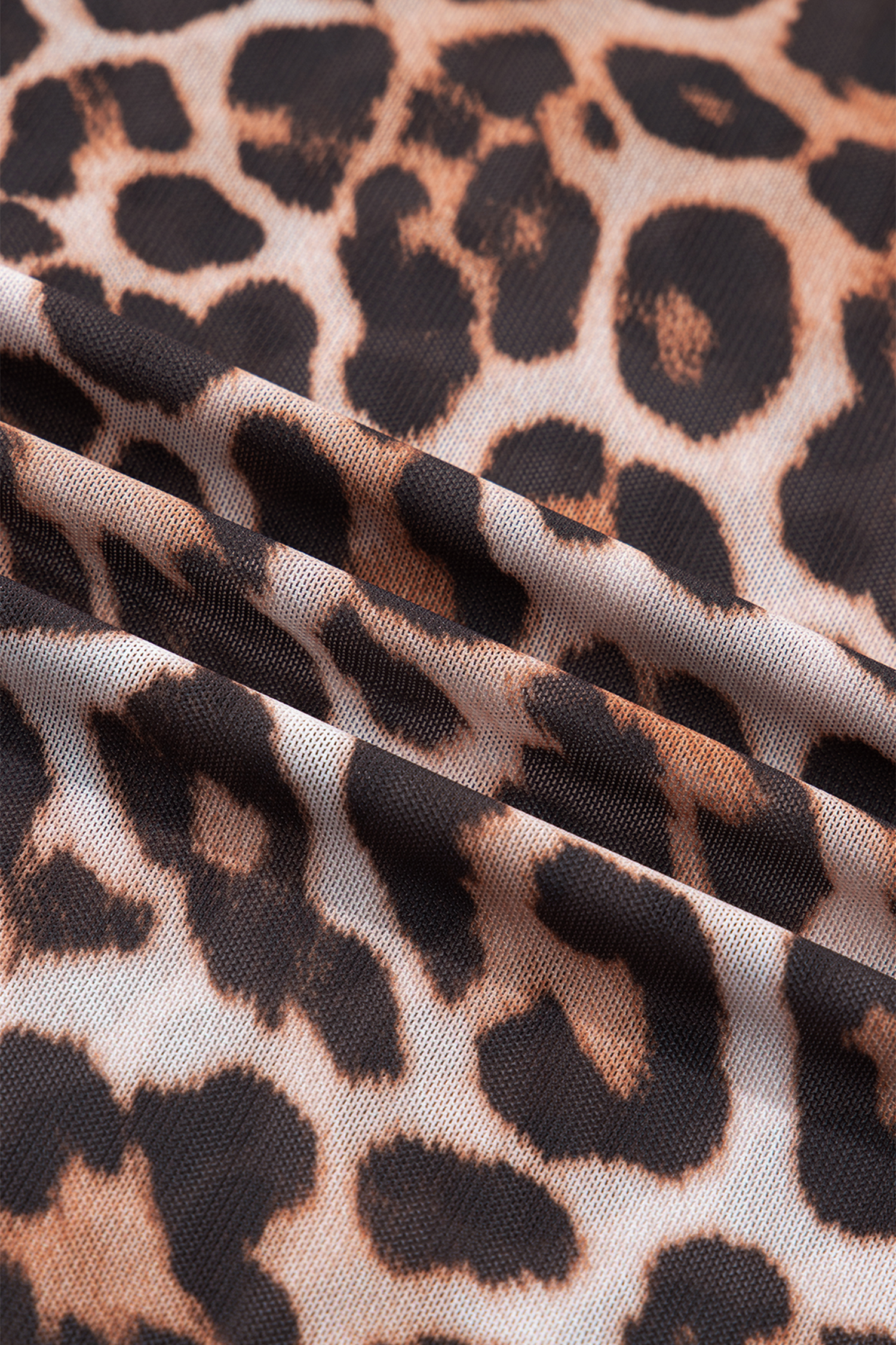 Brown Leopard Mock Neck Long Sleeve Mesh Top - loveforevers