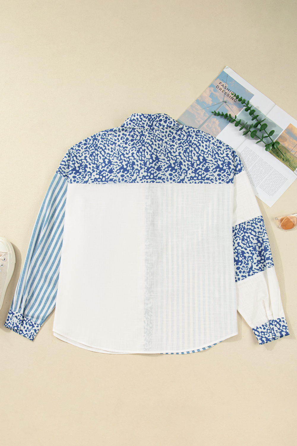 Sky Blue Leopard Striped Western Casual Shirt - loveforevers