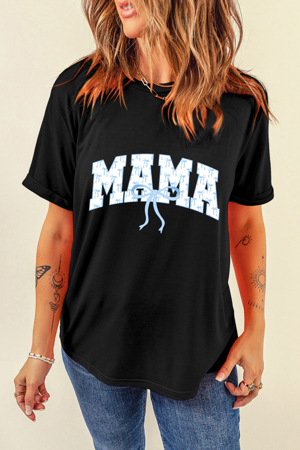 Black Bow MAMA Graphic Loose Tee - loveforevers