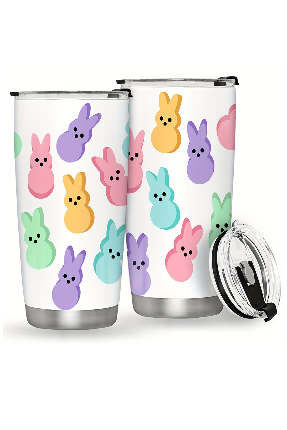 White Cute Bunny Printed Stainless Steel Thermal Vacuum Cup 20oz - loveforevers