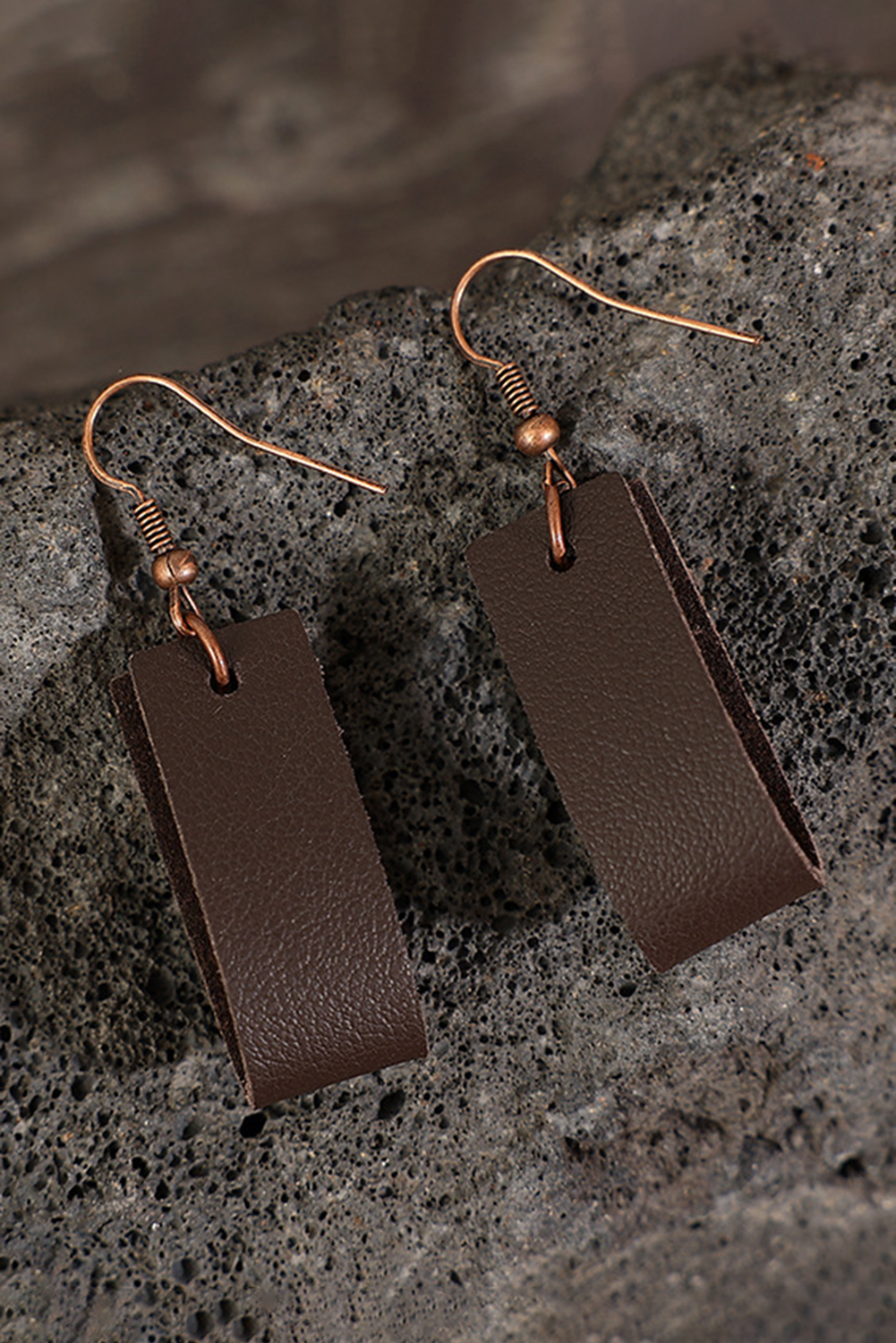Dark Brown Circle PU Leather Drop Earrings - loveforevers