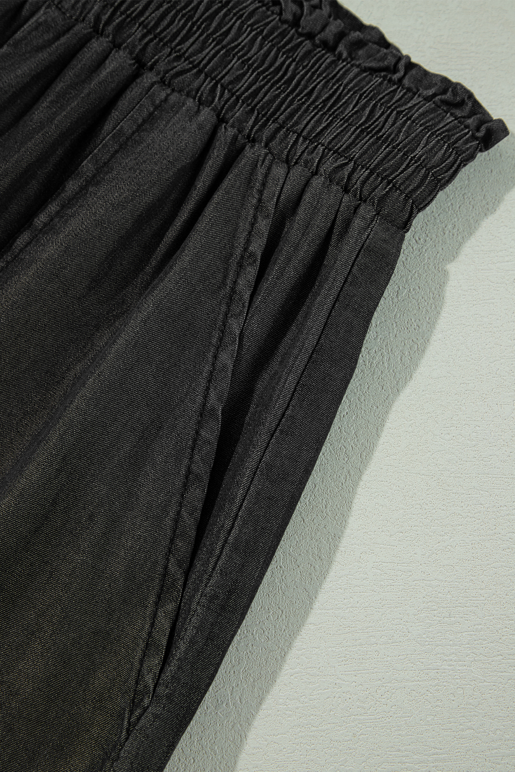 Black Side Pockets Frilled Smocked High Waist Wide Leg Jeans - loveforevers