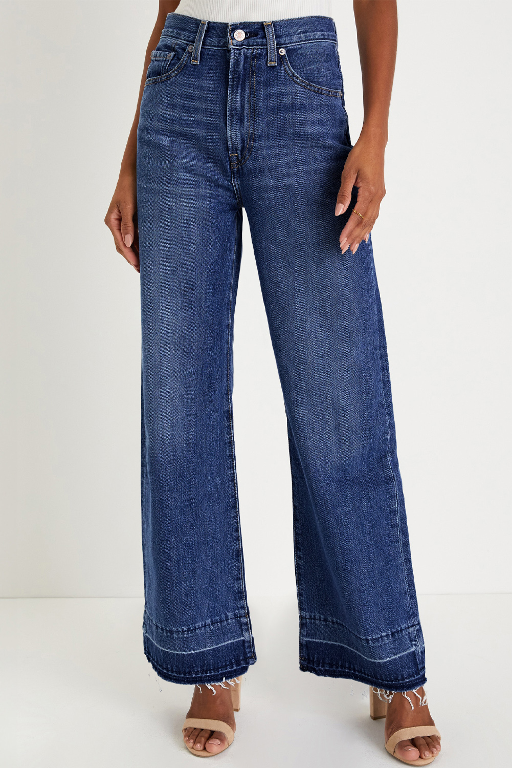 Real Teal Raw Hem Unique Cuffs Straight High Rise Loose Jeans - loveforevers