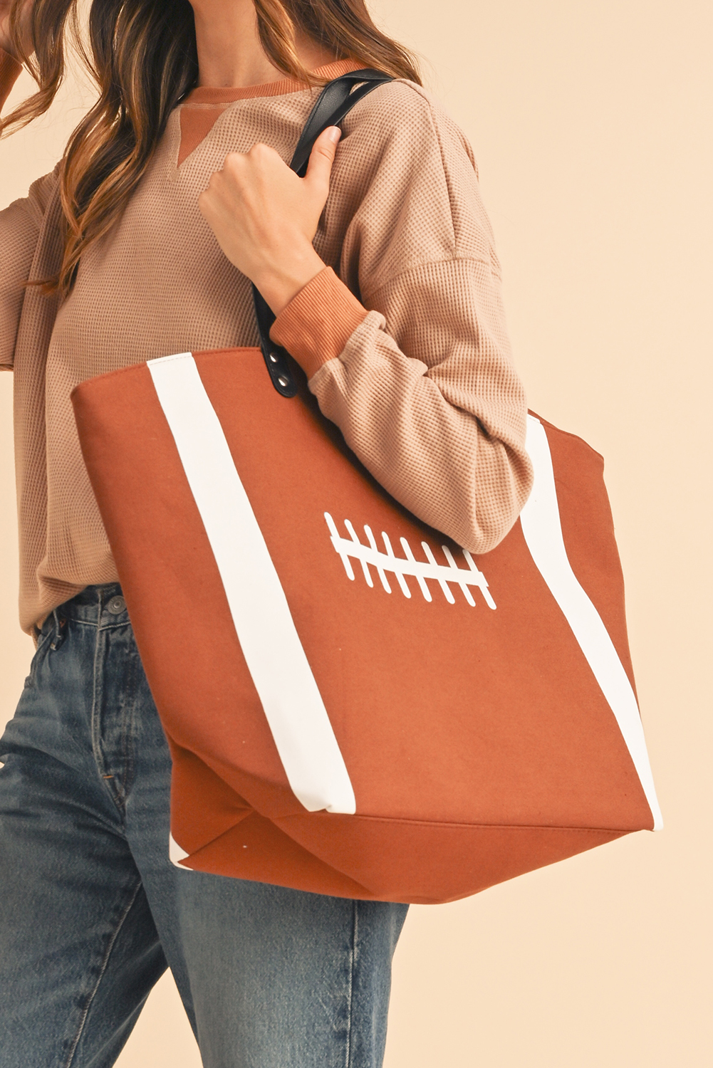White Baseball Pattern Canvas Large Tote Bag - loveforevers