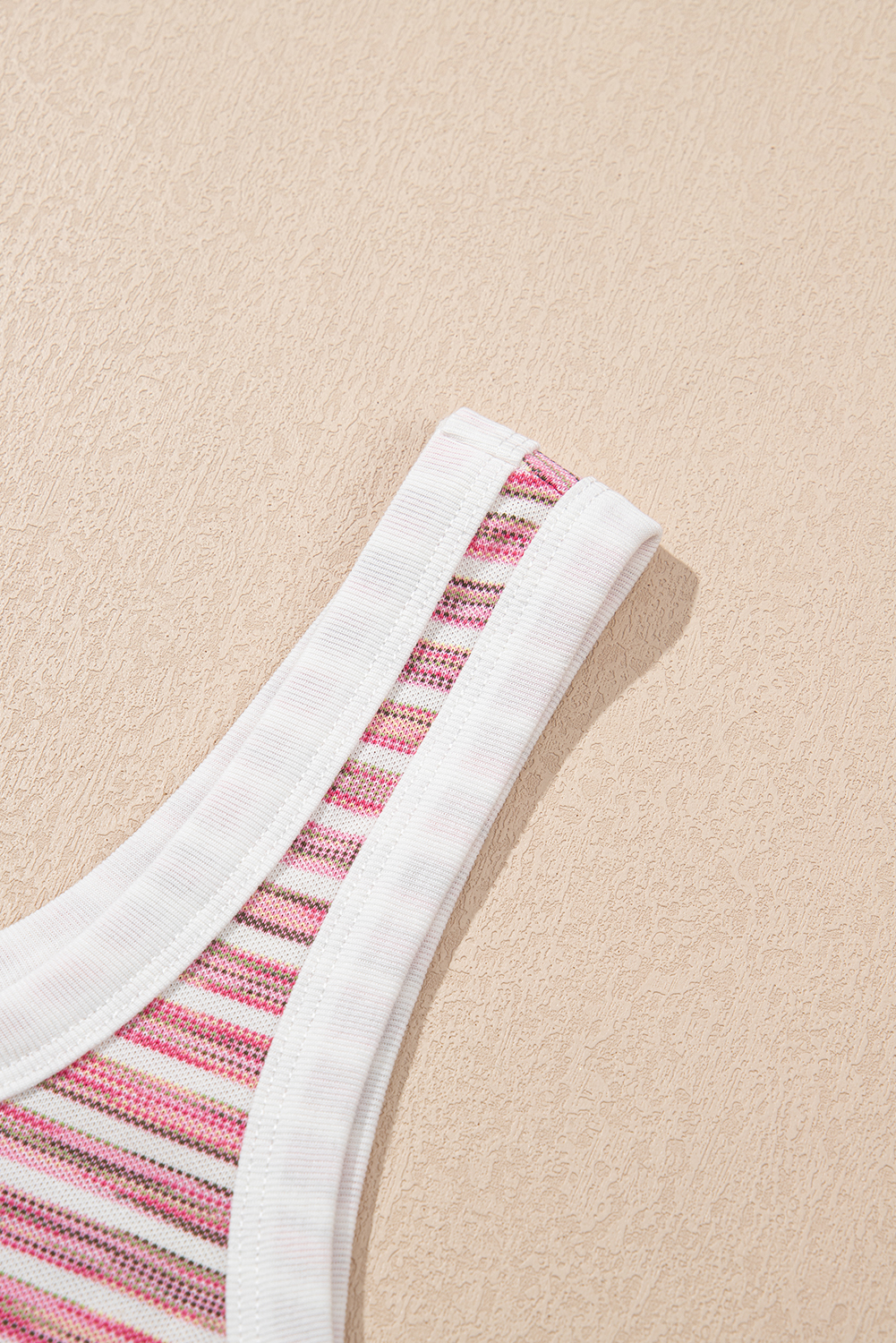 Pink Stripe Contrast Trim Yarn-dyeing Knit Tank Top - loveforevers