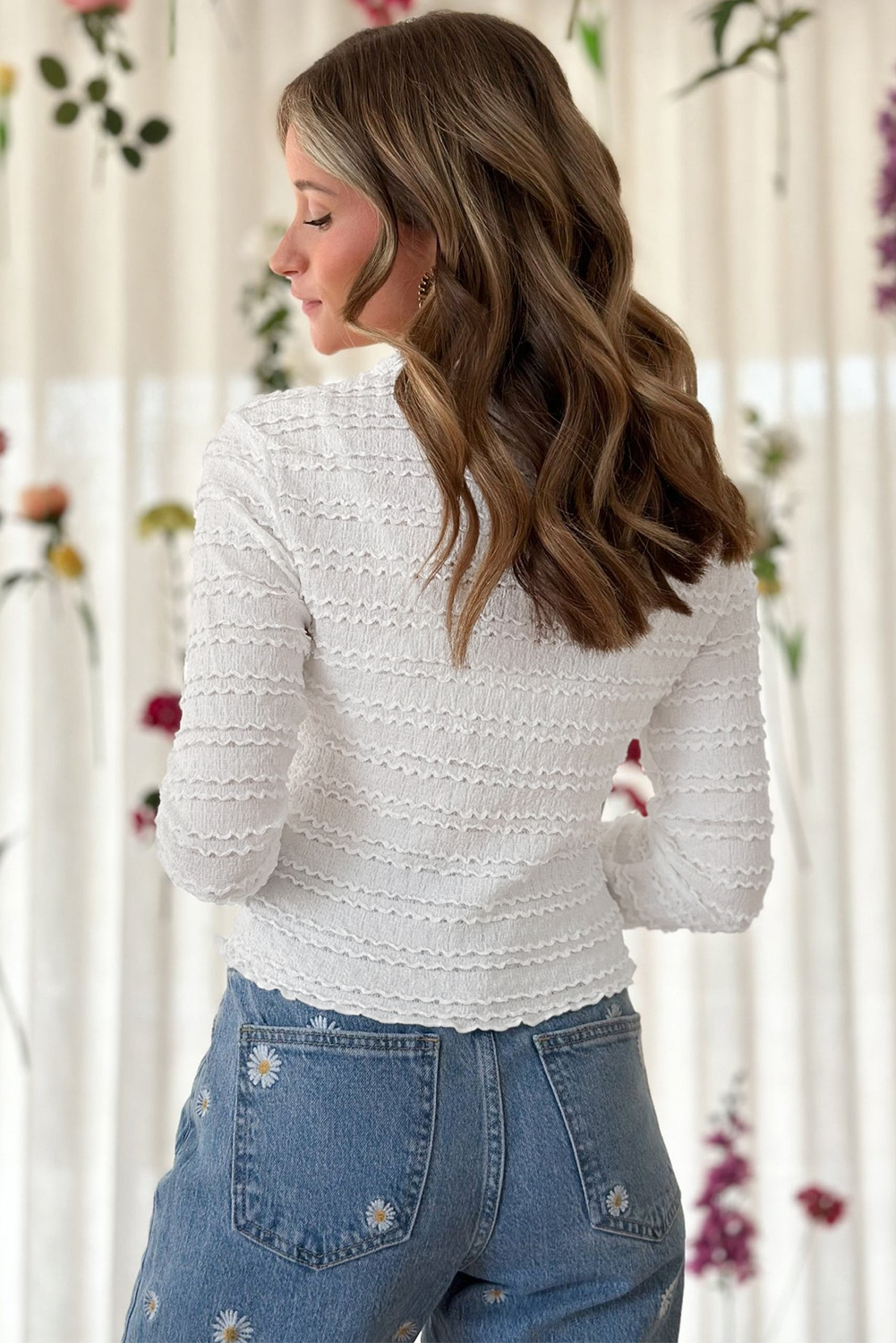 White Knit Jacquard Slim Fit Top - loveforevers