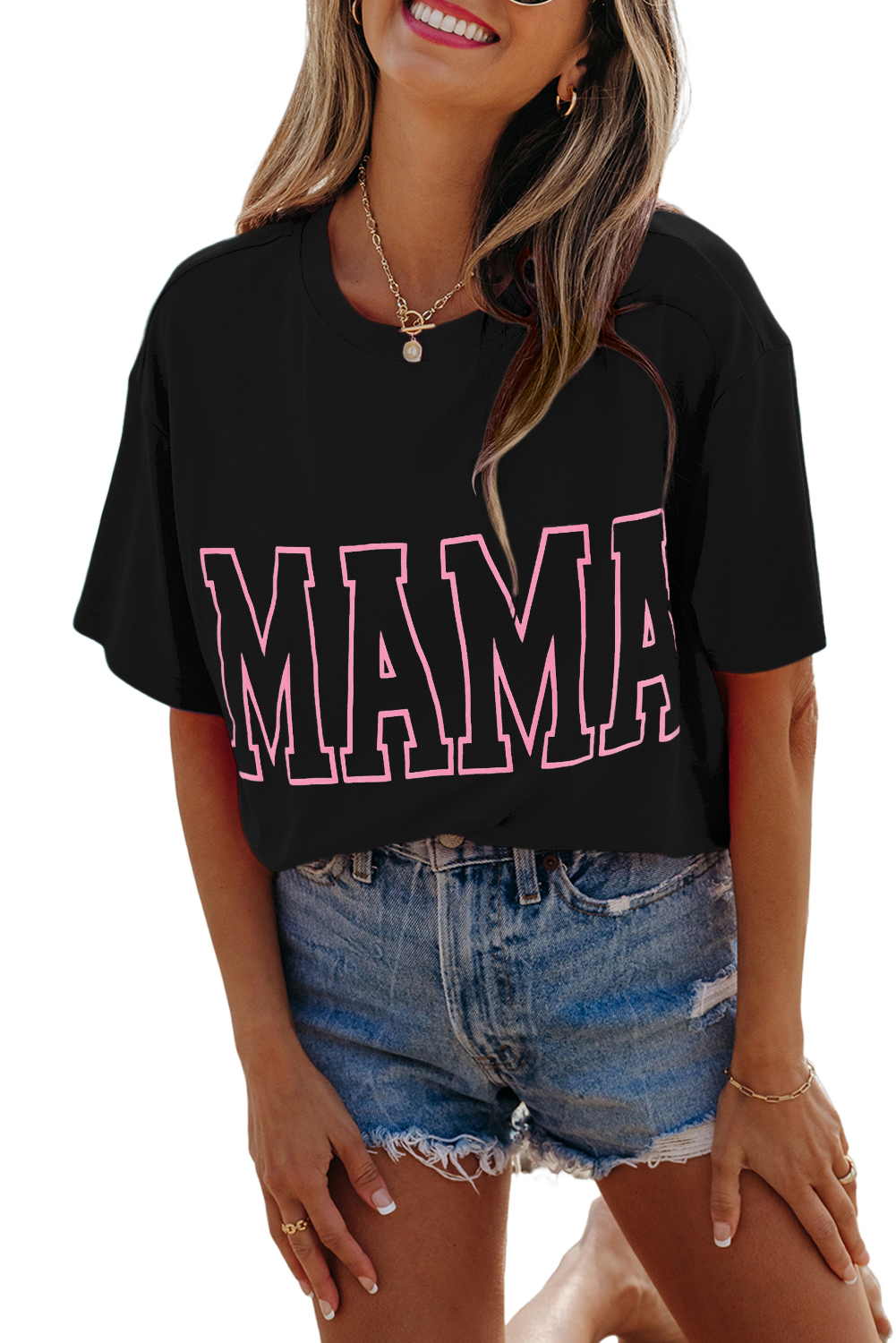 Black MAMA Letter Graphic Neon T Shirt - loveforevers