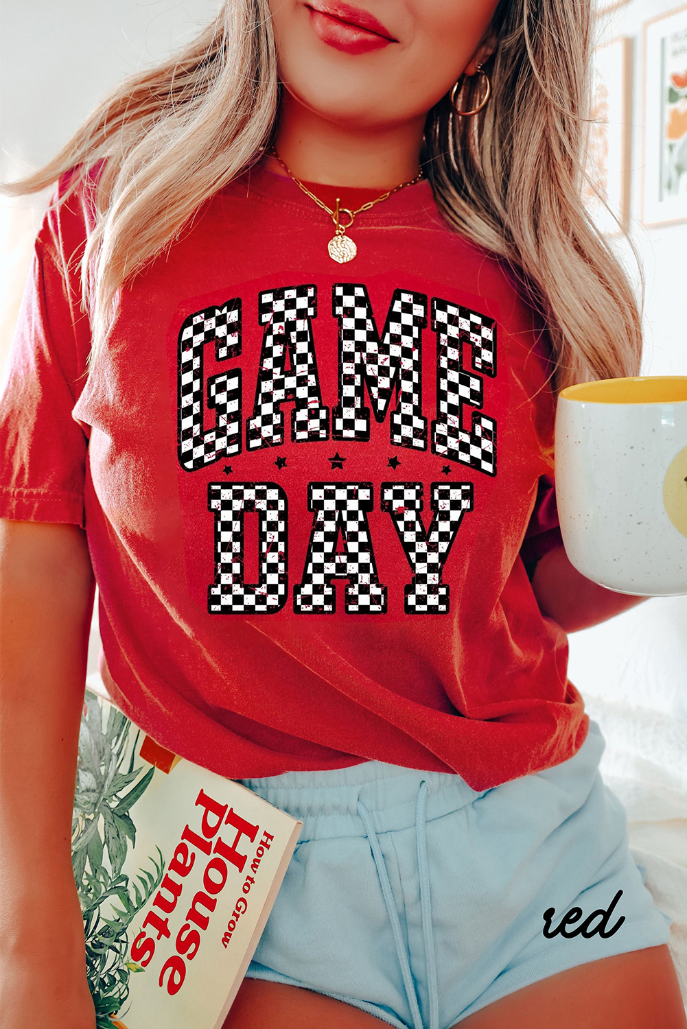 Red Checkered Game Day Graphic T Shirt - loveforevers